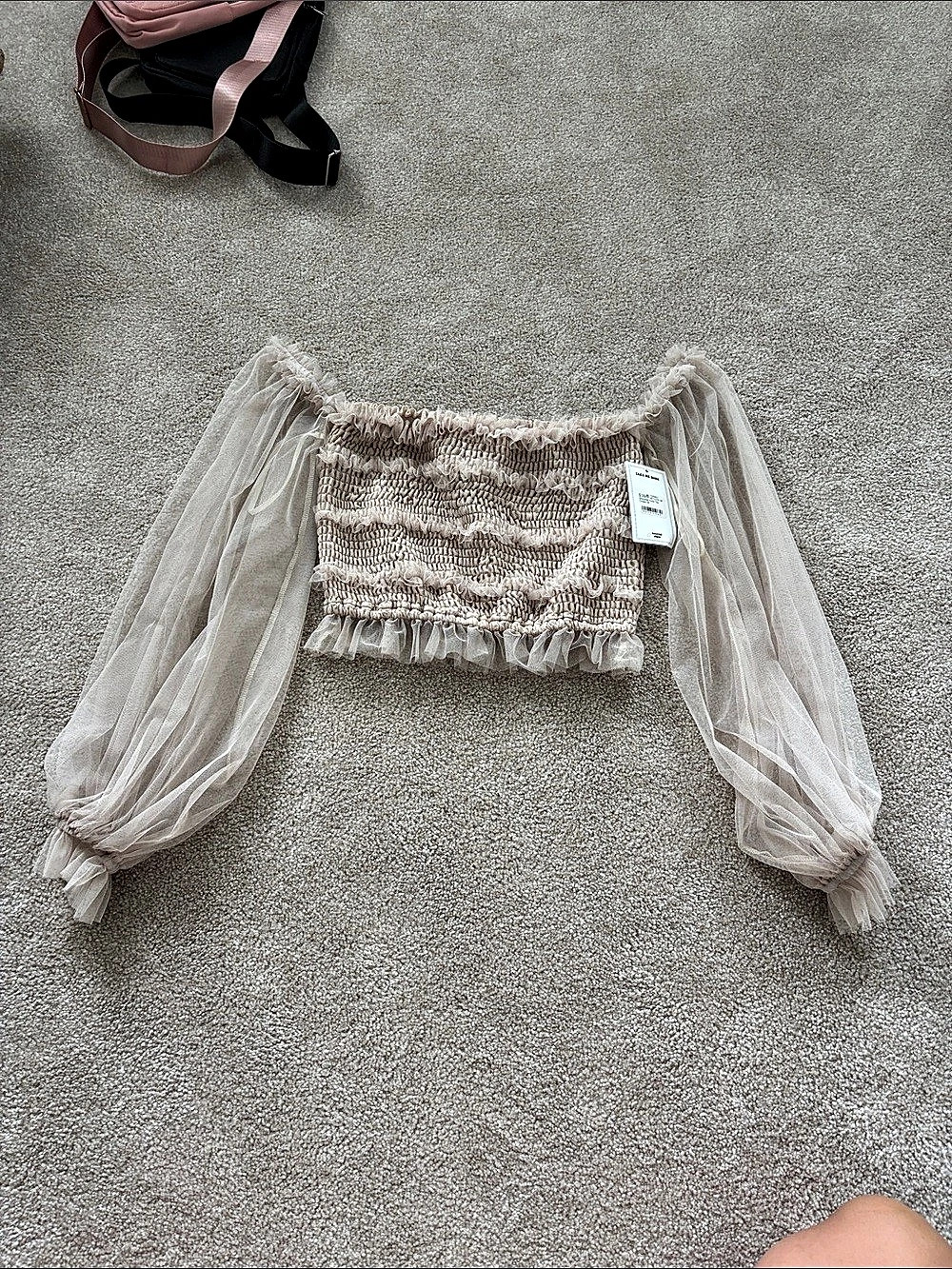 Take Me Home Shoulder Me Tulip Top Cream Crop Top NWT
